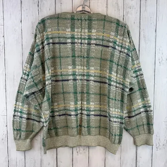 VTG Conte di Milano Green Plaid V-Neck Sweater Cosby Grandpa Italy Size Large - Picture 10 of 13